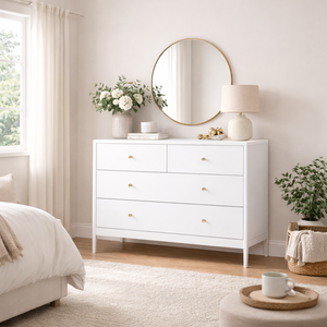 Cómoda infantil blanca de 4 cajones, gabinete de almacenamiento de madera para dormitorio de niños pequeños, armario de guardería, organizador de mesita de noche para bebés - Product Image 2