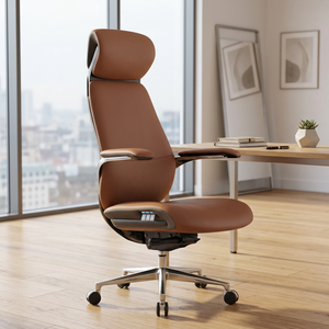 Silla de <span class=keywords><strong>Oficina</strong></span> Ejecutiva de Cuero Genuino de Lujo, Silla Presidencial Moderna de Aluminio con Función Reclinable <span class=keywords><strong>para</strong></span> Estudio, Computadora y <span class=keywords><strong>Oficina</strong></span> - Product Image 1