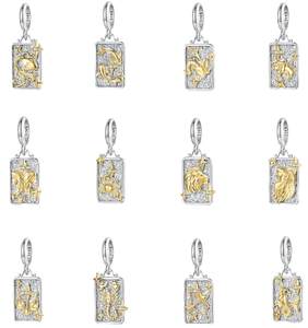 Colgante de Plata de Ley S925 con Doce Signos del Zodíaco y Circonita, Accesorios de Joyería DIY, Regalo Unisex Moderno y Versátil, Venta al por Mayor - Product Image 1