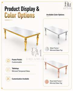 Table de banquet rectangulaire de luxe en acier inoxydable avec plateau miroir et pieds tournés pour événements de mariage – Vente en gros - Product Image 2