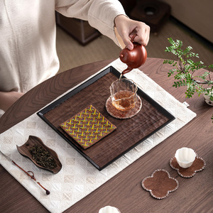 Guanlan Black Walnut Wood Carved Square <b>Tea</b> Tray Handmade For Home <b>Tea</b> <b>Set</b> Dry Brewing Small <b>Tea</b> Table - Product Image 3
