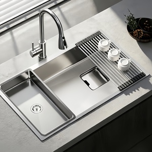 Évier de cuisine grand format à cuve unique en acier inoxydable 304, bac à légumes intégré - Product Image 1