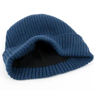 Topi Beanie Akrilik Rajut Kustom Promosi Berbagai Warna Hangat Musim Dingin dengan Lapisan Bulu