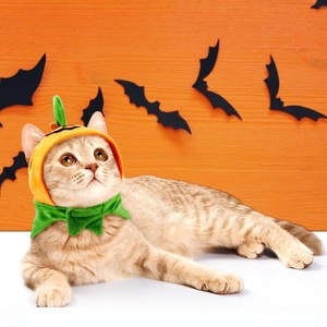 Cute <strong>Cat</strong> Pet Costume Pumpkin Print Solid Cotton Kitten <strong>Halloween</strong> Festival Head Accessory Funny Pumpkin Pet Headgear - Product Image 2