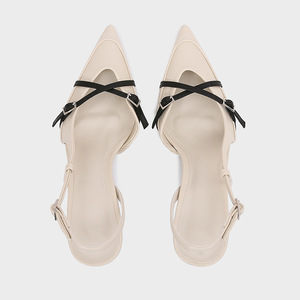ZA Nouvelles Chaussures Femme Automne/Hiver, Mules à Talon Aiguille 6-8cm, Bout Pointu, à Boucle, à Bride Croisée, Talon Ouvert, Color-Block Noir et Blanc - Product Image 4