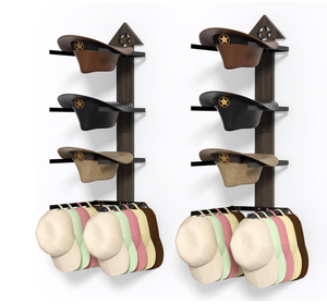Sombrero de Panamá a la moda, sombrero de <span class=keywords><strong>vaquero</strong></span>, estante montado en la pared, artesanía de madera marrón, decoración del hogar, estantes de exhibición de almacenamiento de sombreros de varios niveles - Product Image 1
