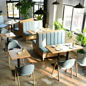 Ensemble de meubles de restaurant de restauration rapide en bois et cuir carré en gros, table et chaise, banc, banquette pour café - Product Image 2