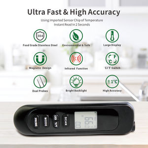 Thermomètre alimentaire infrarouge numérique 3 en 1, thermomètre à lecture instantanée pour viande avec grand écran LCD rétroéclairé - Product Image 1