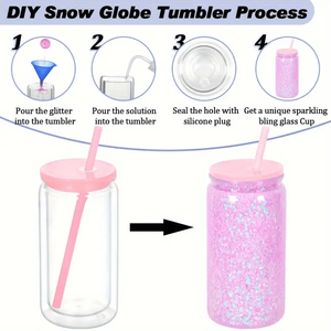 Vaso Snowglobe con agujero preperforado, vaso acrílico Snow Globe de 16 oz, vasos de plástico transparente de doble pared con tapas y pajitas - Product Image 2