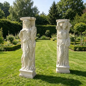 Colonnes décoratives modernes intérieures/extérieures, sculptées à <span class=keywords><strong>la</strong></span> main en pierre naturelle beige, piliers romains en marbre féminins pour hall - Product Image 3