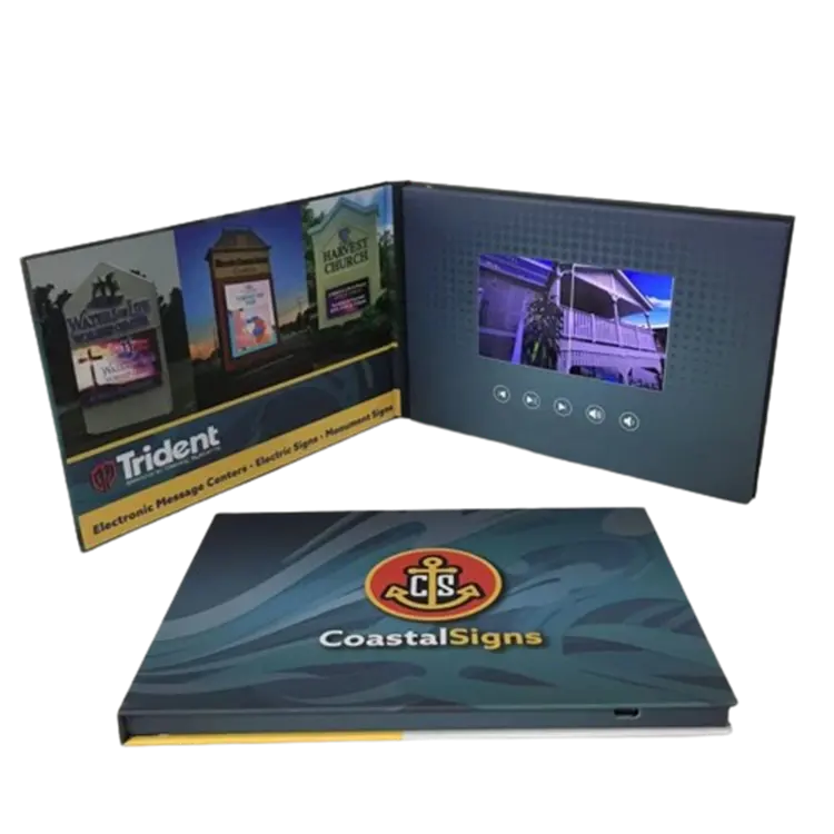 Custom Print Business Marketing Product 7 Inch Lcd-Scherm Zakelijke Promotie A5 Video Mailer Video Brochure Voor Reclame