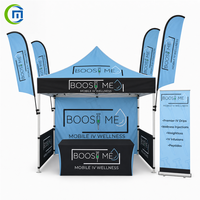 Tente Pop-Up Personnalisée OEM 10x10 avec Cadre en Aluminium Étanche, Ensemble Complet avec Comptoir Pliant, Drapeaux Plume et Bannière Enroulable pour Salons Professionnels et Événements Sportifs en Extérieur