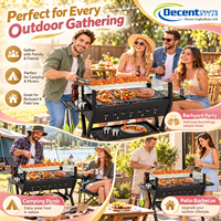 Barbecue portable au charbon de bois avec pare-vent en verre, support à brochettes, étagère latérale et aérations latérales pour camping et extérieur