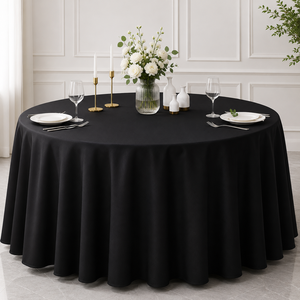 Wholesale Black <b>Round</b> Polyester <b>Tablecloth</b> Custom Logo Option Hotel Banquet Event Rental Linen - Product Image 1