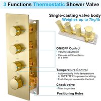 Système de jets de douche thermostatiques en laiton doré brossé avec fonction pause et massage, ensemble de robinetterie de douche à effet pluie LED de 16 pouces