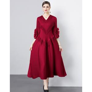 Vestido Midi de Jacquard Elegante con Cintura Natural para Mujer, Estilo Vintage, con Solapa Floral de Lujo, para Fiesta o Graduación, Nueva Llegada - Product Image 6