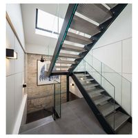 Prima Intérieur double plaque d'acier escalier bois marche droite zig zag escalier Z forme limon escalier