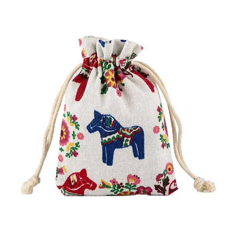 Factory eco friendly nature jute burlap drawstring gift bag in promotional bags with custom logo bag custom drawstring