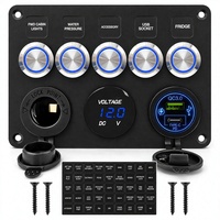 Panel Saklar Sentuh Marine 5 Gang Tahan Air dengan Soket Mobil USB PD QC3.0 & Voltmeter LED 12V, Panel Saklar Tombol Tekan Logam dengan Sekring