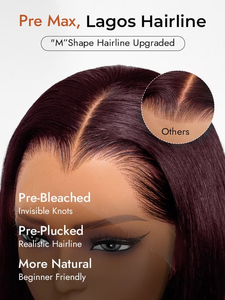 Peluca de Cabello Humano HD 13x6 con Cierre Frontal de Encaje, Ondulado, Color Borgoña 99J, Marca IndianLagos Widows Peak - Product Image 4