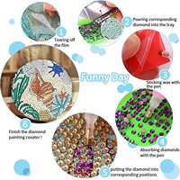 Sous-verres de peinture au diamant chaud Mandala 6 sous-verres ronds kits de caboteur de diamant bricolage faits à la main pour enfants