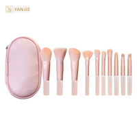 Mini kit de 10 pinceaux de maquillage portables rose pêche avec outils pour fard à paupières, blush et illuminateur - Format voyage, vente en gros directe usine