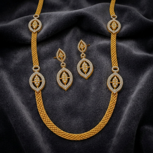 Conjunto de Collar Largo de Lujo Chapado en Oro con Diamantes CZ, Cadena de Eslabones Marquise para Novia, Joyería para Mujer - Product Image 3