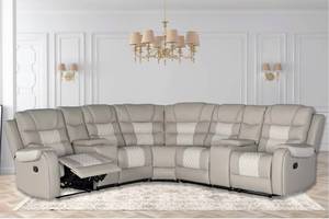Sofá esquinero reclinable en forma de L, tapizado, extensible, de diseño moderno estilo americano, con consola, ideal para salas de cine en casa. - Product Image 5