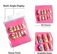Kuku Palsu ABS Buatan Tangan, Full Cover, Desain 3D, Hiasan Berlian Imitasi, Ujung Bunga, untuk Salon dan Pesta