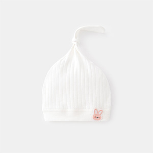 Gorro de bebé de algodón puro de 50-52 cm con nudo en la parte superior y parche de conejo para recién nacidos de 0 a 6 meses, primavera y otoño, unisex - Product Image 1