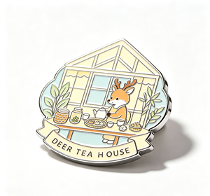 เข็มกลัดเคลือบลายบ้านร้านน้ำชาลายกวางน่ารัก รูปทรงบ้าน งานโลหะ สำหรับร้านขายของที่ระลึกและร้านกาแฟ - Product Image 2