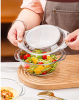 Marmite en verre à haute teneur en borosilicate marmite à soupe allant au four à double usage et au micro-ondes avec couvercle, plateau de cuisson et marmite