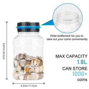 Tirelire électronique 1,8 L avec compteur de pièces numérique LCD, boîte de rangement pour pièces de monnaie USD <span class=keywords><strong>EURO</strong></span>, cadeaux - Product Image 3