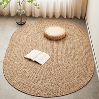 Tapis Moderne Ovale en Jute Tressé à la Main, Lin Pastoral, sans Colle pour Chambre, Salon, Table Basse, Balcon Nordique