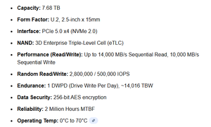 SEDC3000ME/3T8 DC 3000ME 3.84ТБ PCIe 5.0 NVMe U.<span class=keywords><strong>2</strong></span>: Скорость чтения до 14 000 МБ/с, последовательная скорость записи до 5 800 МБ/с - Product Image 5