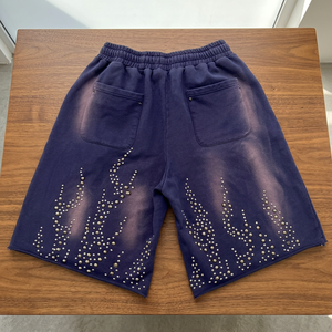 Shorts personnalisés pour hommes 100% Coton Uni avec impression réfléchissante, strass et broderie en tissu éponge, respirant, taille mi-haute, cordon de serrage élastique - Product Image 2