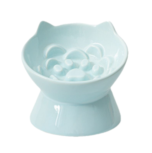 Comedero Lento para Gatos de Cerámica Color Macaron, Comedero Elevado para Gatos con Diseño de Rosa, Comedero Lento Antivómito para Gatos, Comedero Elevado para Alimentos - Product Image 1