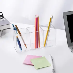 Bview Art Acrylic Transparent 3 Compartments Makeup Brush Pen Holder