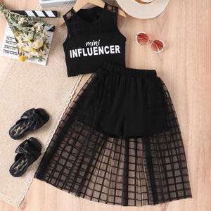 यूरोपीय अमेरिकी ग्रीष्मकालीन लड़कियों की गंध बच्चों के सूट आस्तीन के सूट आस्तीन रहित मुद्रित पत्र जैकेट गर्दन बटन - Product Image 2