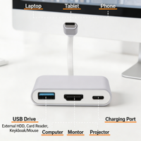 Adaptateur USB 3.1 Type C vers 4K/PD 100W avec ports USB 3.0 et charge PD, compatible avec les ordinateurs portables et tablettes