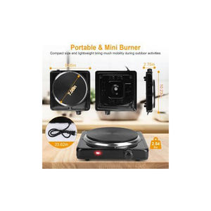 Plaque chauffante électrique à brûleur unique pour la cuisson, portable, 1000 W, facile à nettoyer, en acier inoxydable - Product Image 4