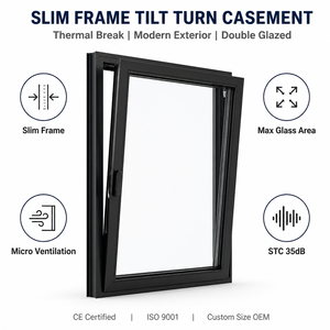 Ventana Abatible y Giratoria <span class=keywords><strong>de</strong></span> Aluminio <span class=keywords><strong>con</strong></span> Marco Delgado, <span class=keywords><strong>Rotura</strong></span> <span class=keywords><strong>de</strong></span> <span class=keywords><strong>Puente</strong></span> Térmico, Doble Acristalamiento Low-E, Insonorizada, Fija, <span class=keywords><strong>con</strong></span> Microventilación, Moderna - Product Image 1