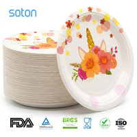 Assiettes en papier à motif floral licorne, vaisselle jetable pour fête, ensemble de vaisselle pour anniversaire, baby shower, imprimé floral, vaisselle ronde