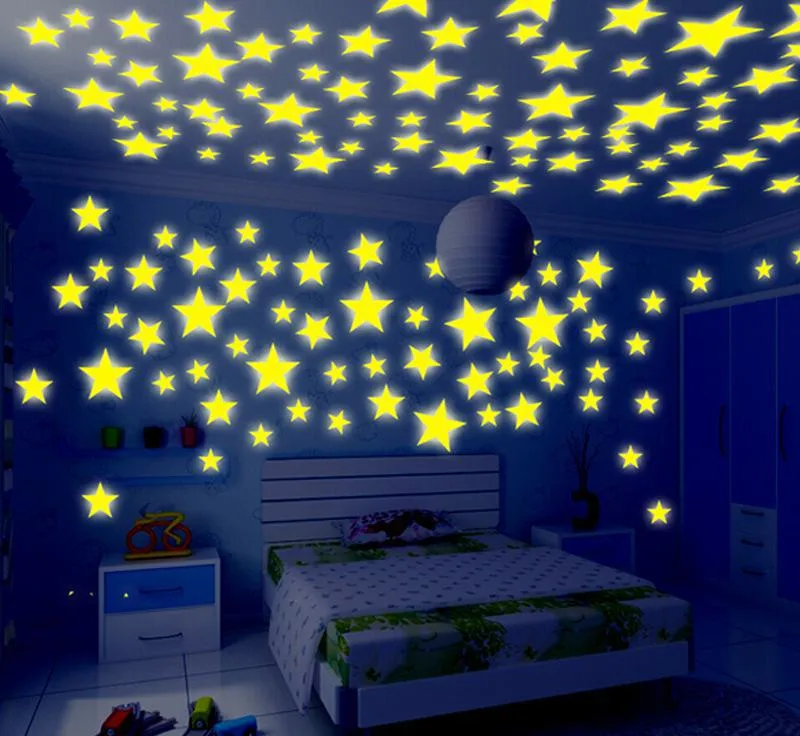 YIYAO 100pcs/Bag Cheap fluorescent star night 3D Shining glow sticker party decoration
