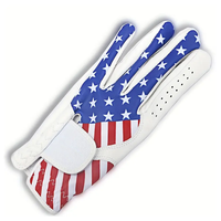 Guante de Golf Profesional de Piel de Cabretta con Bandera de EE. UU., para Mano Izquierda, Impermeable, Color Blanco Perla, Cierre de Velcro Personalizado, Precio de Fábrica