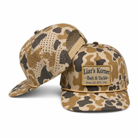 Topi Baseball 5 Panel Laser Camo Logo Kustom Berkualitas Tinggi dengan Patch Bordir 3D Snapback untuk Golf, Memancing, dan Berburu di Luar Ruangan
