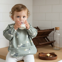 NOUVEAU Bavoir Bébé Imperméable Coloré à Bon Prix en PU Lavable, Tablier d'Alimentation pour Bébé, Blouse de Protection Intégrale à Manches Longues avec Poche