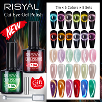 Kit de vernis gel œil de chat magnétique 6 pièces, vernis gel 9D magnétique effet œil de chat, vernis UV LED à retirer par trempage, pour nail art DIY et manucure