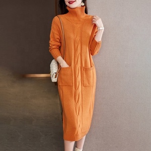 Maglione da <span class=keywords><strong>Donna</strong></span> Personalizzato con LOGO OEM & ODM, Vestito a Collo Alto in <span class=keywords><strong>Maglia</strong></span> Intrecciata per Autunno e Inverno - Product Image 2