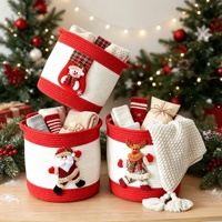 Panier de rangement pliable en corde de coton tressée pour décoration de Noël, panier de rangement pour articles divers, cadeau pour enfant avec poignée